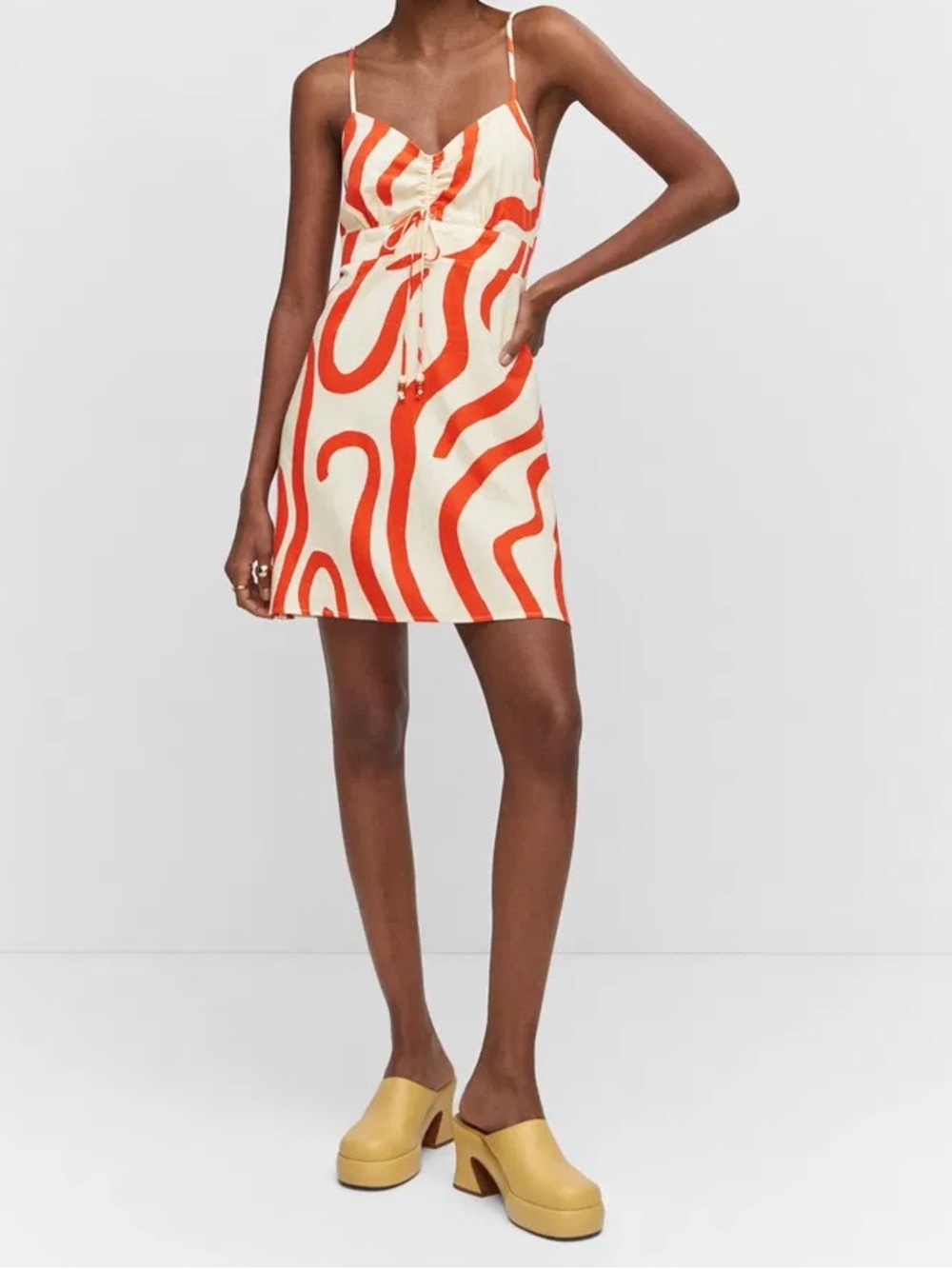 Mango Pepita Swirl Linen Blend Mini Dress